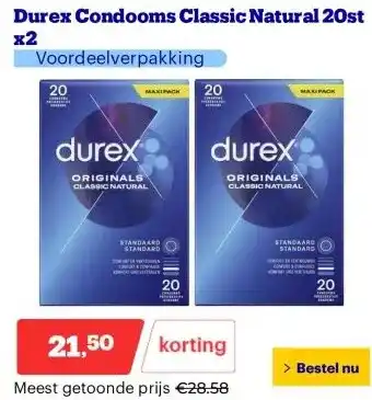 Bol.com Durex Condooms Classic Natural 20st x2 aanbieding