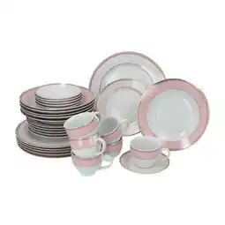 Bol.com Servies-set Leana 6-persoons 30 delig - Wit Porselein met roze en goud aanbieding