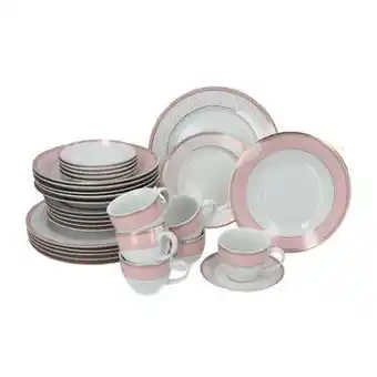 Bol.com Servies-set Leana 6-persoons 30 delig - Wit Porselein met roze en goud aanbieding