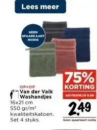 Vomar Voordeelmarkt Van der Valk Washandjes 16x21 cm kwaliteitskatoen. aanbieding