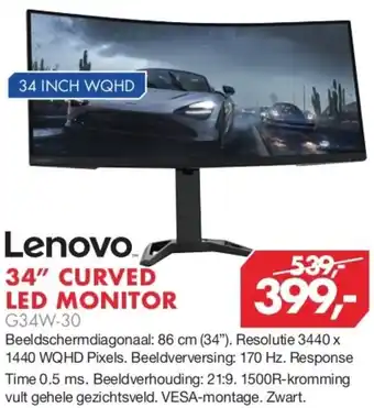 Vobis Lenovo 34" CURVED LED monitor aanbieding