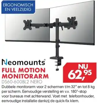 Vobis Neomounts full motion monitorarm DS60-600BL2 NERO aanbieding