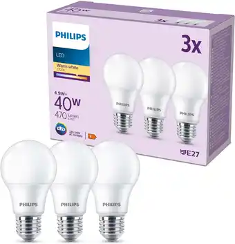 Amazon Philips LED Lamp E27 - Warmwit Licht - 40 W - Mat - 3 Lampen aanbieding