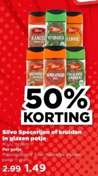 PLUS Silvo Specerijen of kruiden in glazen potje aanbieding