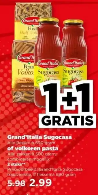 PLUS Grand'Italia Sugocasa of volkoren pasta aanbieding