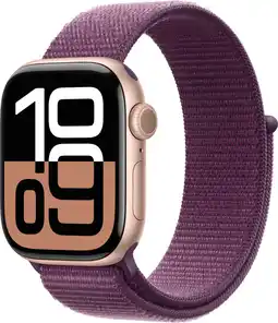 Bol.com Apple Watch Series 10 - Wifi - 42mm - Rose Gouden Aluminium Case met Plum Geweven Sportbandje aanbieding