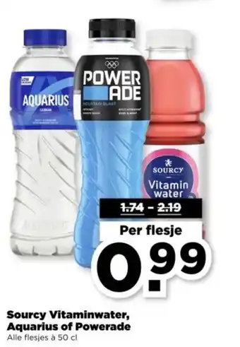 PLUS Sourcy Vitaminwater, Aquarius of Powerade aanbieding