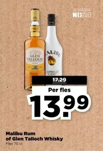 PLUS Malibu Rum of Glen Talloch Whisky aanbieding