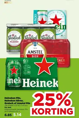 PLUS Heineken Pils, Heineken Silver, Grolsch of Amstel Pils aanbieding