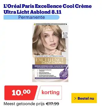 Bol.com L'Oréal Paris Excellence Cool Crème Ultra Licht Asblond 8.11 aanbieding