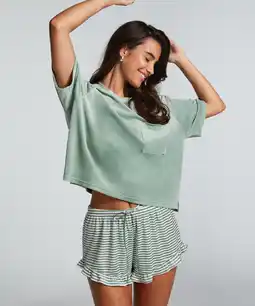 Hunkemoller Hunkemöller Shorts Ruffle Velours Groen aanbieding