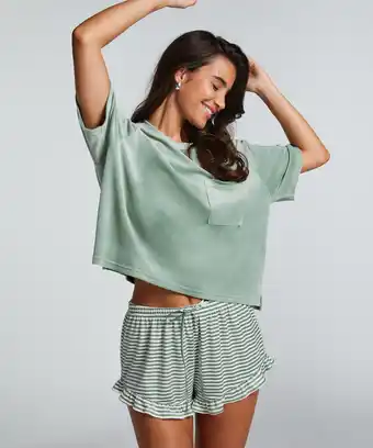 Hunkemoller Hunkemöller Shorts Ruffle Velours Groen aanbieding