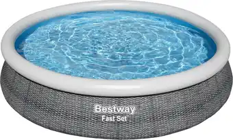 Bol.com Bestway - Fast Set - Opblaasbaar zwembad inclusief filterpomp - 366x76 cm - Rattanprint - Rond aanbieding