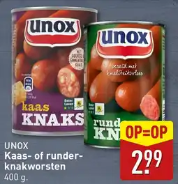 ALDI UNOX Kaas of runderknakworsten aanbieding