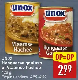 ALDI UNOX Hongaarse goulash of Vlaamse hachee aanbieding