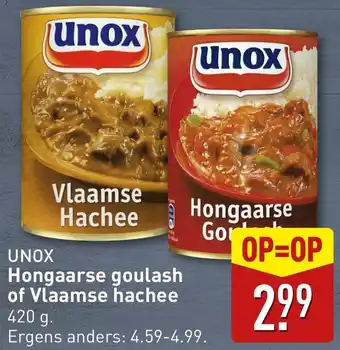 ALDI UNOX Hongaarse goulash of Vlaamse hachee aanbieding