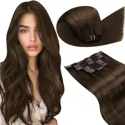 Amazon LaaVoo Clip in Hair Extensions Human Hair 7 Stuks 150g 50 cm Donkerbruin Hair Extensions #4 aanbieding