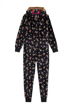 Wehkamp WE Fashion fleece onesie donkerblauw/beige aanbieding