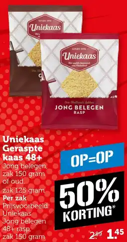 Coop Uniekaas Geraspte kaas 48+ aanbieding