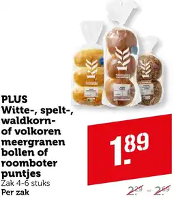 Coop PLUS Witte, spelt, waldkorn of volkoren meergranen bollen of roomboter puntjes aanbieding