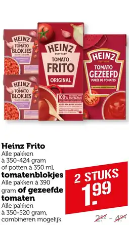 Coop Heinz Frito, tomatenblokjes of gezeefde tomaten aanbieding