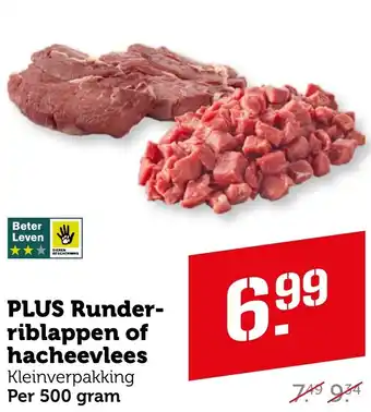 Coop PLUS Runderriblappen of hacheevlees aanbieding