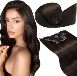 Amazon LaaVoo Clip in Hair Extensions Human Hair 7 Stuks 140g 40 cm Donkerste Bruin Hair Extensions #2 aanbieding