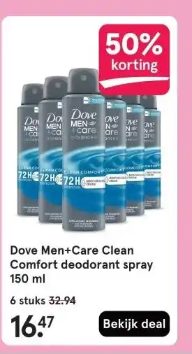 Etos Dove Men+Care Clean Comfort deodorant spray 150 ml aanbieding