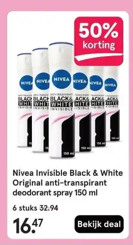 Etos Nivea Invisible Black & White Original anti-transpirant deodorant spray 150 ml aanbieding