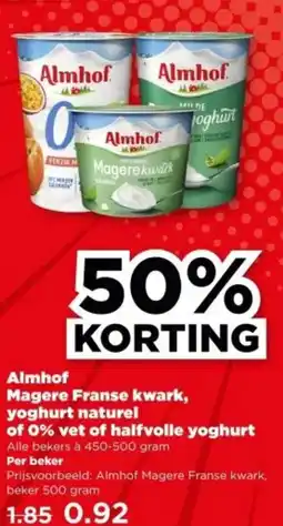 PLUS Almhof Magere Franse kwark, yoghurt naturel of 0% vet of halfvolle yoghurt aanbieding