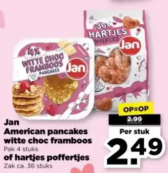 PLUS Jan American pancakes witte choc framboos of hartjes poffertjes aanbieding