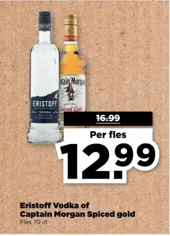 PLUS Eristoff Vodka of Captain Morgan Spiced gold aanbieding