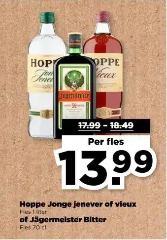 PLUS Hoppe Jonge jenever of vieux of Jägermeister Bitter aanbieding