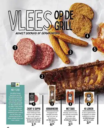 Albert Heijn AH Excellent Ultimate Beefburger, AH BBQ Spareribs, AH BBQ Kip Hotdogs Of AH BBQ Kipburger Gekruid aanbieding