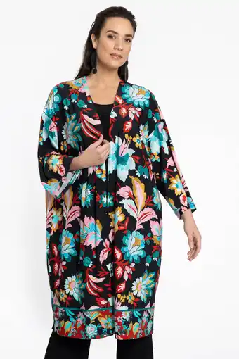 Wehkamp YOEK kimono met all over print zwart/blauw/oranje aanbieding