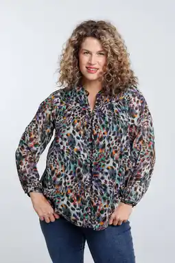 Wehkamp Paprika top met all over print donkerblauw/oranje aanbieding