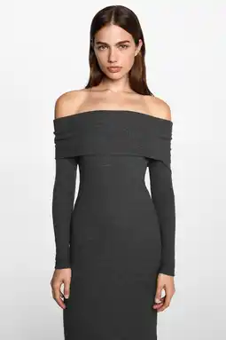 Wehkamp MANGO TEEN off shoulder bodycon jurk donkergrijs aanbieding