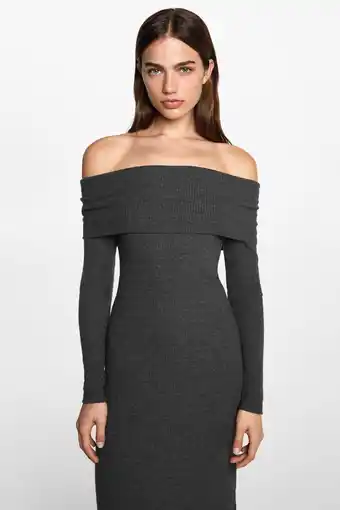 Wehkamp MANGO TEEN off shoulder bodycon jurk donkergrijs aanbieding