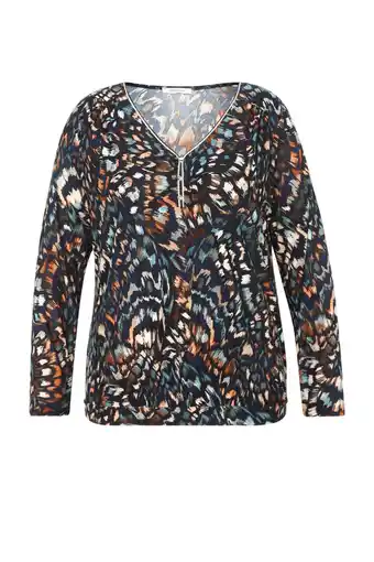 Wehkamp Paprika top met all over print donkerblauw/oranje aanbieding