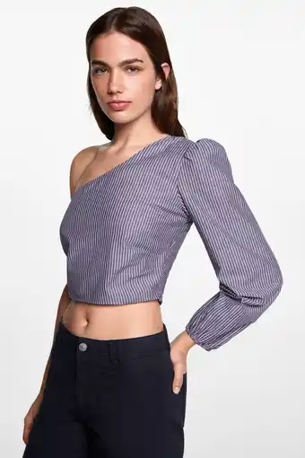 Wehkamp MANGO TEEN gestreepte crop top lichtblauw aanbieding