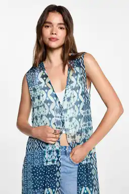 Wehkamp MANGO TEEN gilet met all over print blauw/wit aanbieding