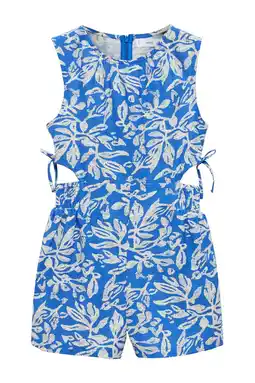 Wehkamp Mango Kids gebloemde playsuit helderblauw/wit aanbieding