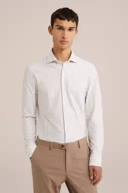 Wehkamp WE Fashion gestreept regular fit overhemd THALBOT beige aanbieding