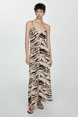 Wehkamp Mango maxi jurk met zebraprint beige/zwart aanbieding