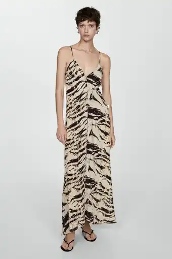 Wehkamp Mango maxi jurk met zebraprint beige/zwart aanbieding