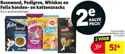 Kruidvat Rosewood, Pedigree, Whiskas en Felix honden en kattensnacks aanbieding