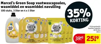 Kruidvat Marcel's Green Soap vaatwascapsules, wasmiddel en wasmiddel navulling aanbieding