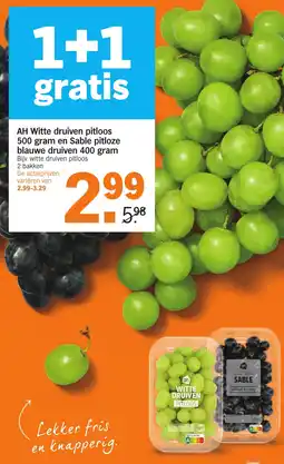 Albert Heijn AH Witte druiven pitloos en Sable pitloze blauwe druiven aanbieding