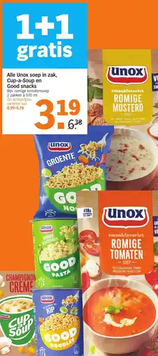 Albert Heijn Alle Unox soep in zak, Cup-a-Soup en Good snacks aanbieding