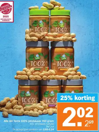 Albert Heijn Alle AH Terra 100% pindakaas aanbieding